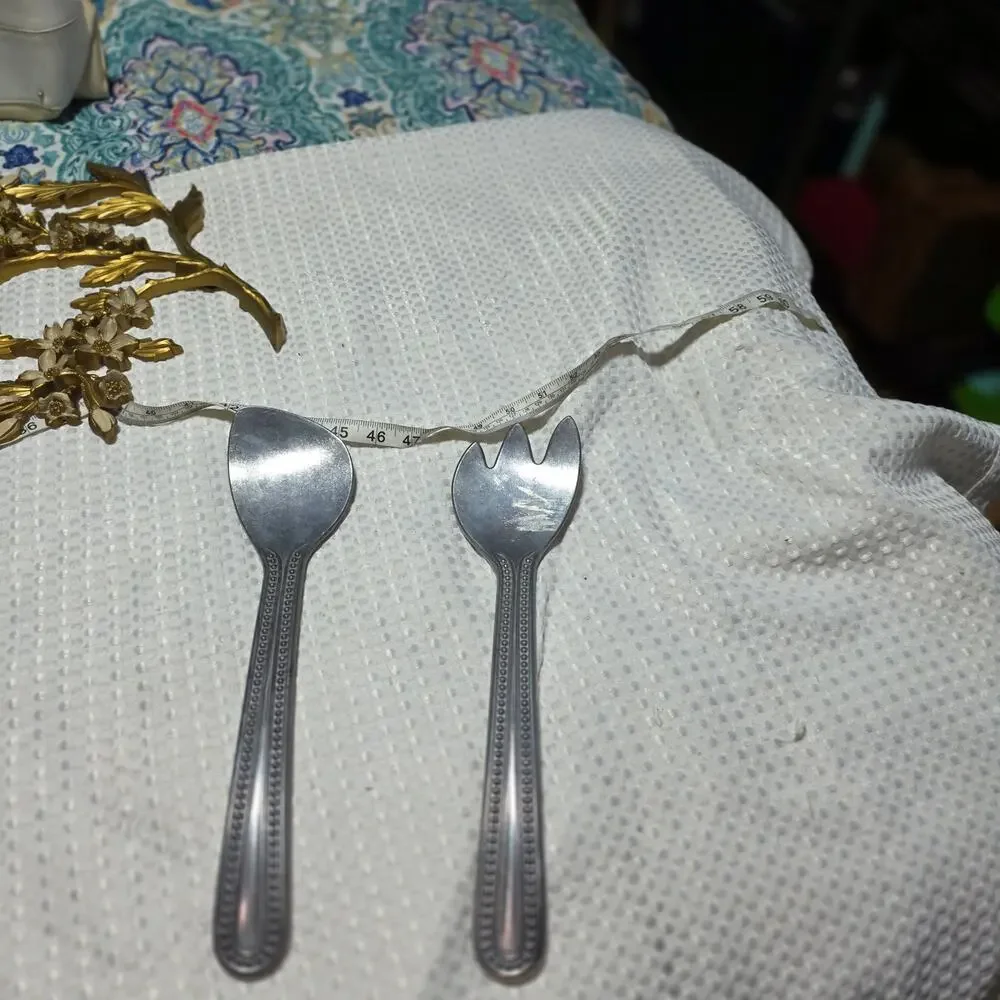 WILTON ARMETALE FLUTES AND PEARLS PEWTER SALAD FORK SPOON SET